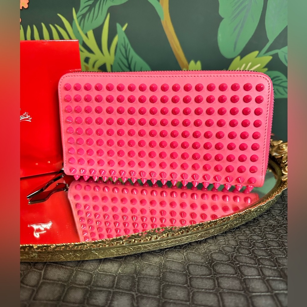 Christian Louboutin NEW Panettone Pink on Pink Spiked Long Zip Wallet